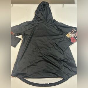 LuLaRoe Large Black Amber Hoodie with Floral Sleeves